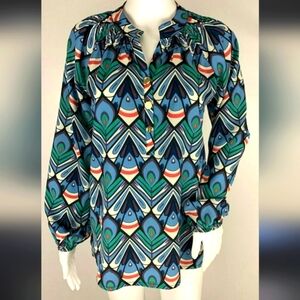 TRACY NEGOSHIAN blue peacock blouse